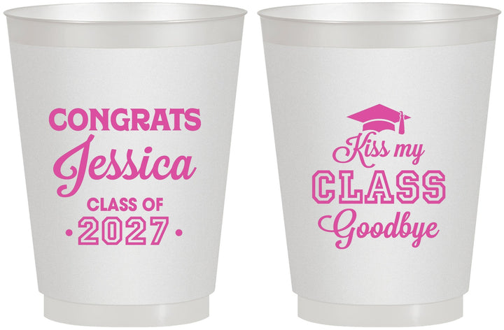 Personalized Graduation 16 oz Frosted Cups - Class Of 2027 Kiss Class Goodbye | 130029