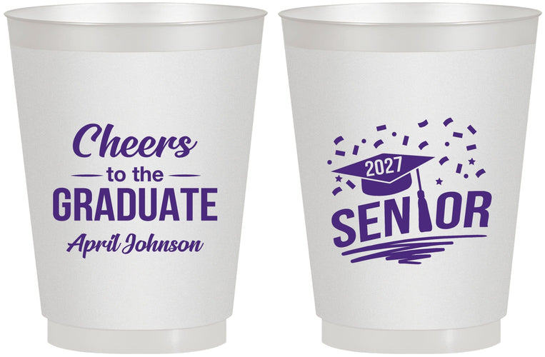 Personalized Graduation 16 oz Frosted Cups - Class Of 2027 Cheers Graduate | 130035