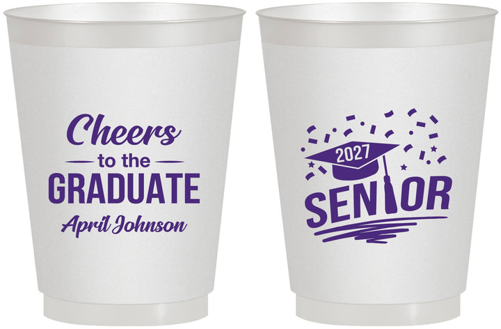 Personalized Graduation 16 oz Frosted Cups - Class Of 2027 Cheers Graduate | 130035