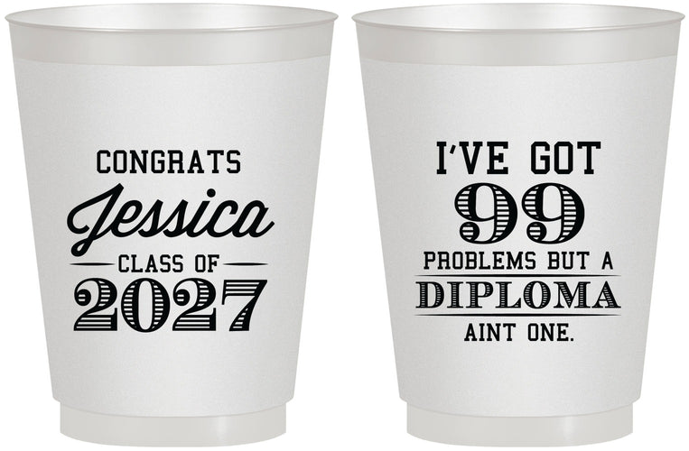 Personalized Graduation 16 oz Frosted Cups - Class Of 2027 99 Problems | 130047