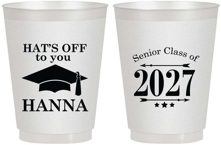 Personalized Graduation 16 oz Frosted Cups - Class Of 2027 Hats Off | 130049