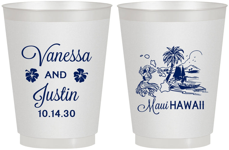 Personalized Wedding 16 oz Frosted Cups - Hawaii | 160