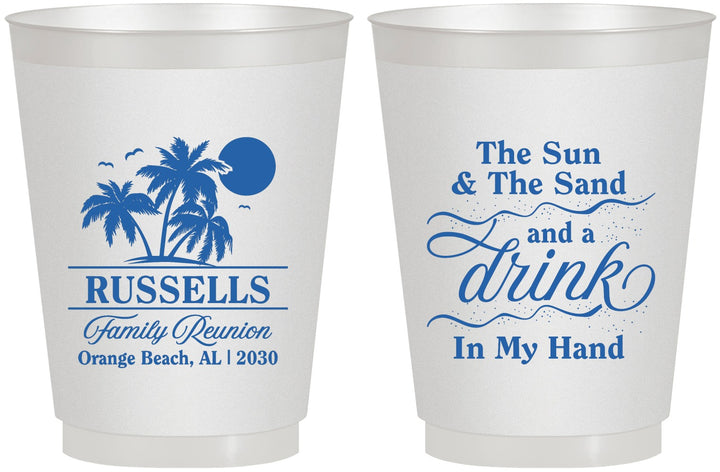 Personalized Family Reunion 16 oz Frosted Cups - Sun Sand Drink Beach | 160015