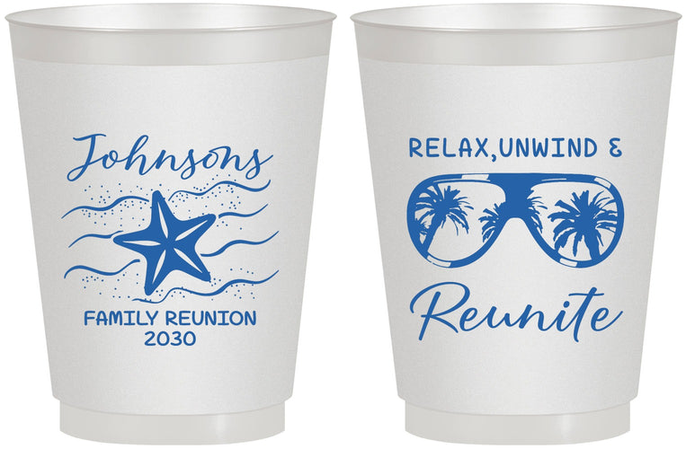 Personalized Family Reunion 16 oz Frosted Cups - Relax Unwind Reunite | 160019