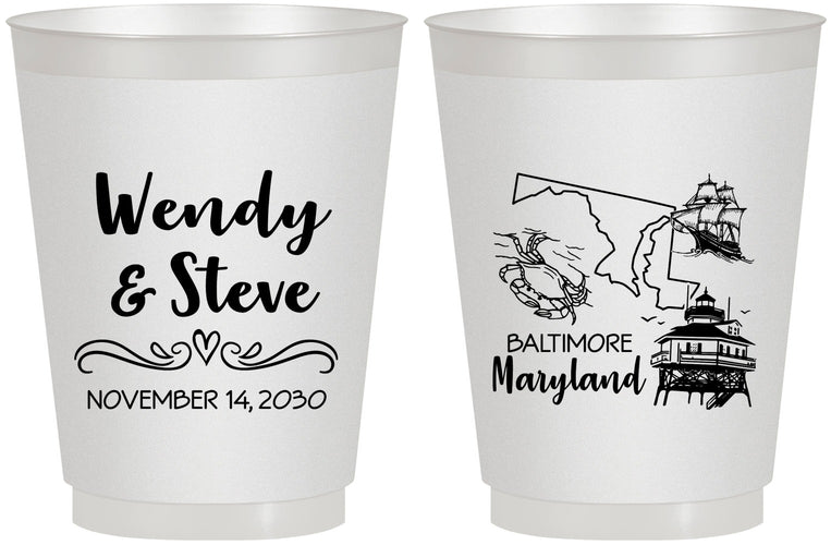 Personalized Wedding 16 oz Frosted Cups - Maryland | 169