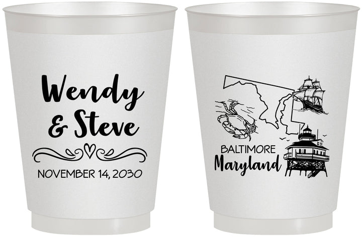 Personalized Wedding 16 oz Frosted Cups - Maryland | 169