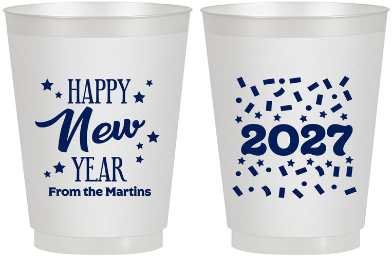Personalized New Years 16 oz Frosted Cups - 2027 Confetti | 170027