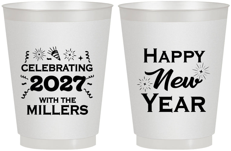 Personalized New Years 16 oz Frosted Cups - 2027 Nye Confetti | 170028