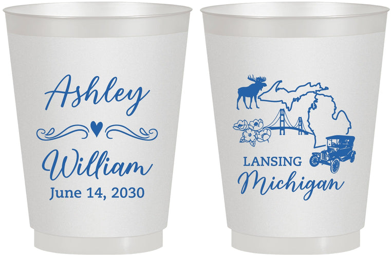 Personalized Wedding 16 oz Frosted Cups - Michigan | 171