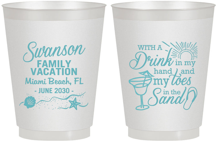 Personalized Family Vacation 16 oz Frosted Cups - Beach Toes In The Sand | 180000