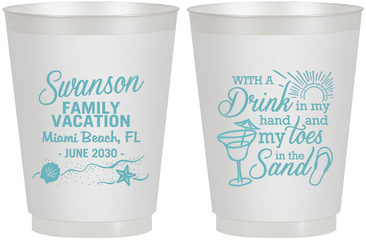 Personalized Family Vacation 16 oz Frosted Cups - Beach Toes In The Sand | 180000