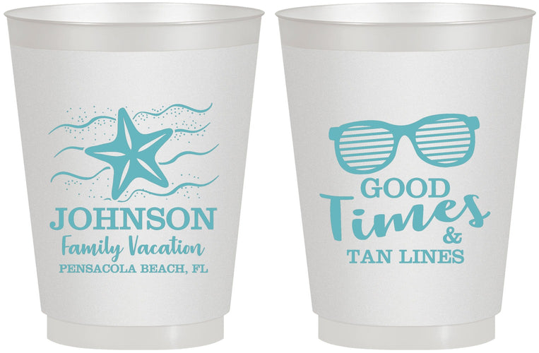 Personalized Family Vacation 16 oz Frosted Cups - Good Times Tan Lines | 180003