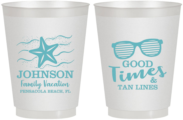 Personalized Family Vacation 16 oz Frosted Cups - Good Times Tan Lines | 180003