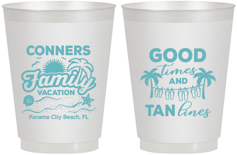 Personalized Family Vacation 16 oz Frosted Cups - Good Times Tan Lines | 180005