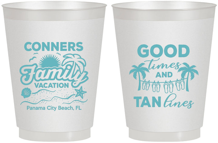 Personalized Family Vacation 16 oz Frosted Cups - Good Times Tan Lines | 180005
