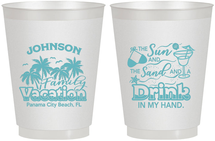 Personalized Family Vacation 16 oz Frosted Cups - Sun And Sand Beach | 180007