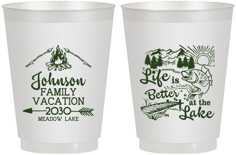 Personalized Family Vacation 16 oz Frosted Cups - Lake Camping | 180011