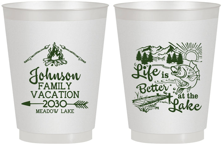 Personalized Family Vacation 16 oz Frosted Cups - Lake Camping | 180011