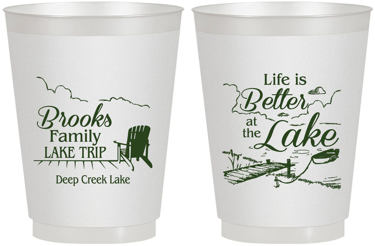 Personalized Family Vacation 16 oz Frosted Cups - Lake Camping | 180012
