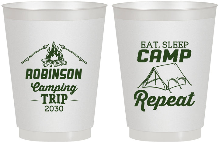 Personalized Family Vacation 16 oz Frosted Cups - Eat Sleep Camp Repeat | 180014