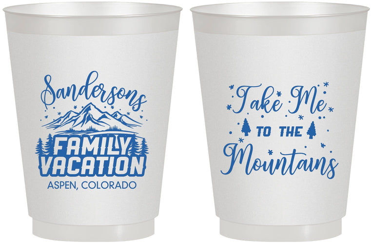 Personalized Family Vacation 16 oz Frosted Cups - Ski Trip Peaks | 180023