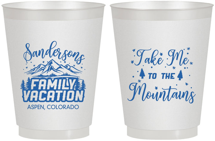 Personalized Family Vacation 16 oz Frosted Cups - Ski Trip Peaks | 180023