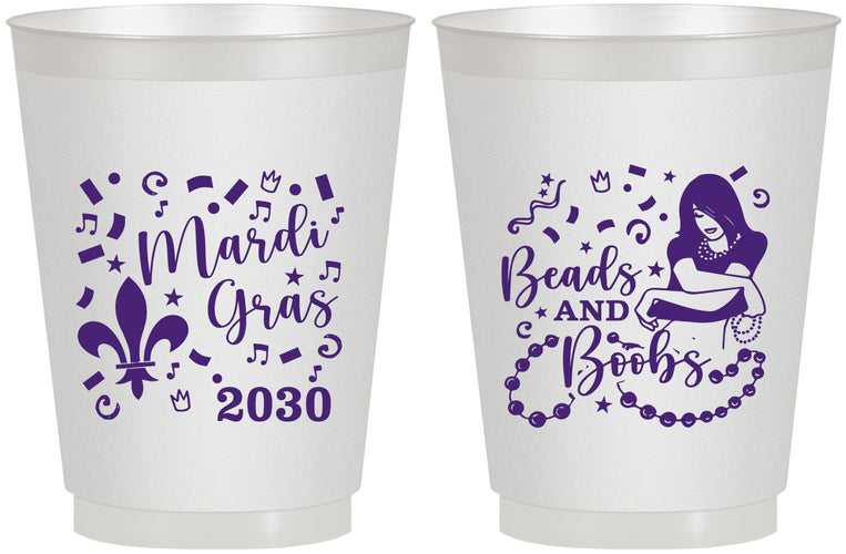 Personalized Mardi Gras 16 oz Frosted Cups - Beads And Boobs | 190005