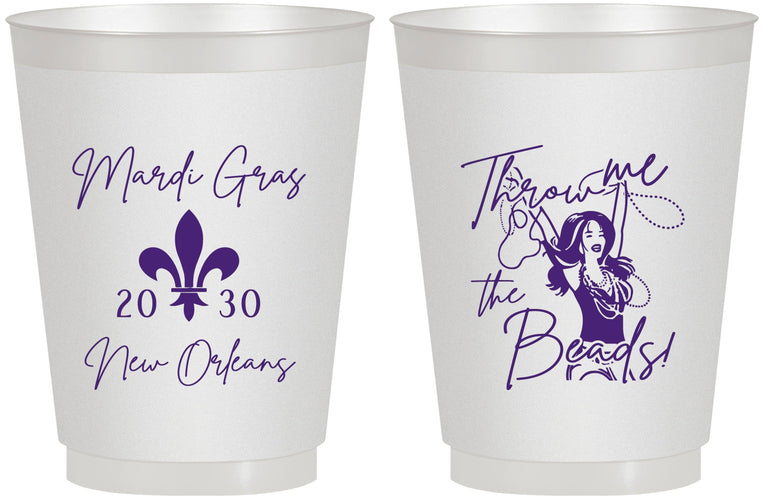 Personalized Mardi Gras 16 oz Frosted Cups - Throw Me The Beads | 190008