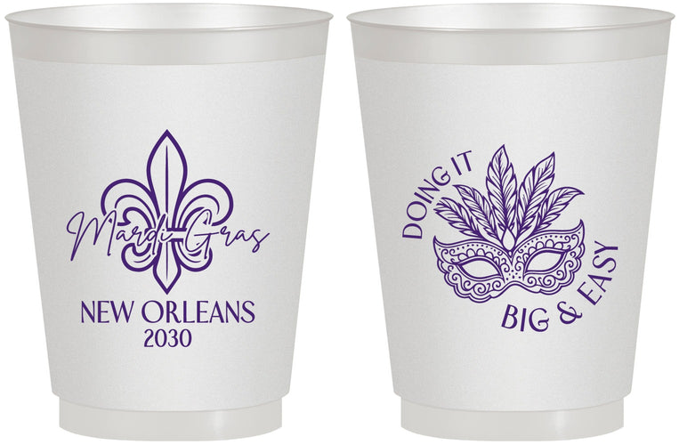 Personalized Mardi Gras 16 oz Frosted Cups - Fleur De Lis | 190010