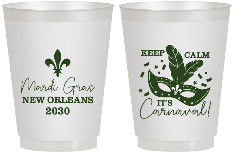 Personalized Mardi Gras 16 oz Frosted Cups - Fleur De Lis Carnaval | 190011