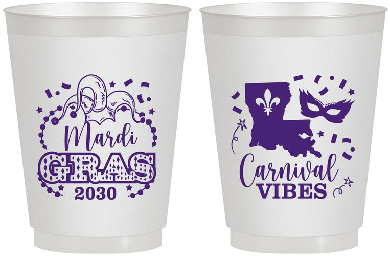 Personalized Mardi Gras 16 oz Frosted Cups - Fleur De Lis Carnaval | 190012