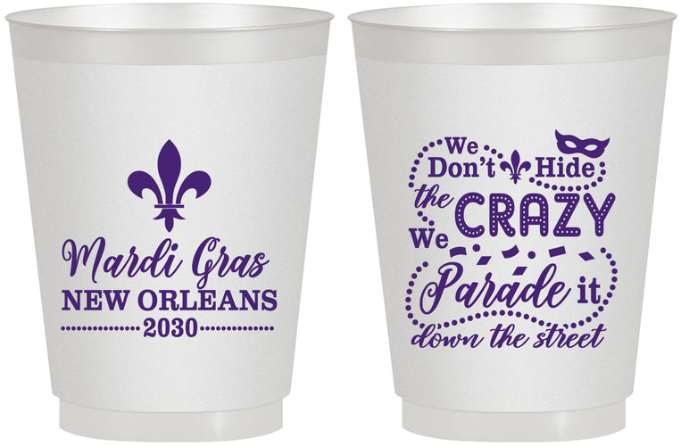 Personalized Mardi Gras 16 oz Frosted Cups - Fleur De Lis | 190013