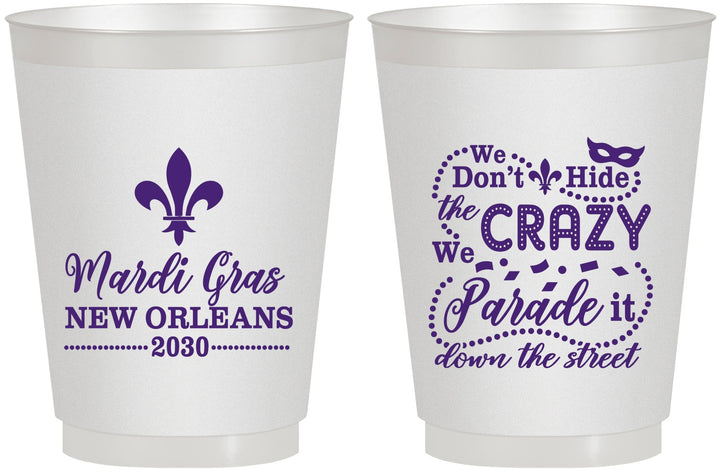 Personalized Mardi Gras 16 oz Frosted Cups - Fleur De Lis | 190013