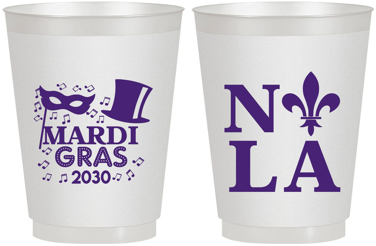 Personalized Mardi Gras 16 oz Frosted Cups - Nola Fleur De Lis | 190014