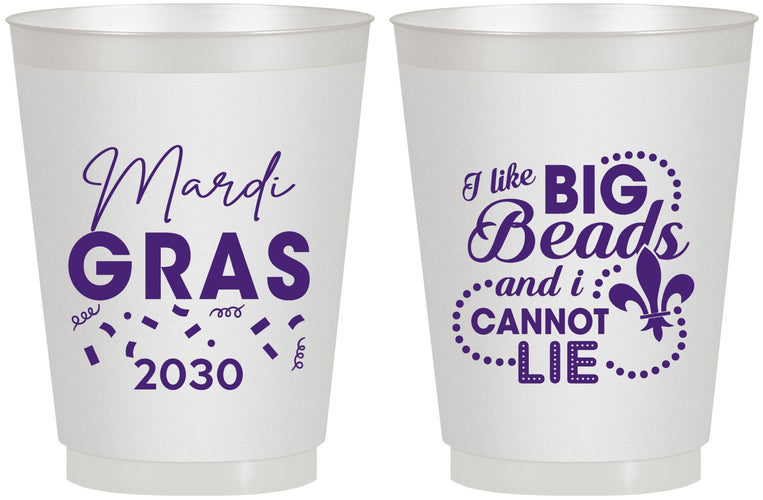 Personalized Mardi Gras 16 oz Frosted Cups - Big Bead Fleur De Lis | 190018