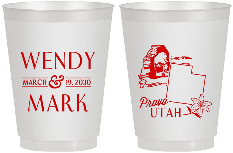 Personalized Wedding 16 oz Frosted Cups - Utah | 193