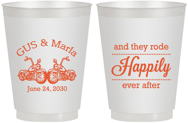 Personalized Wedding 16 oz Frosted Cups - Happily Ever After Motorcycle | 200