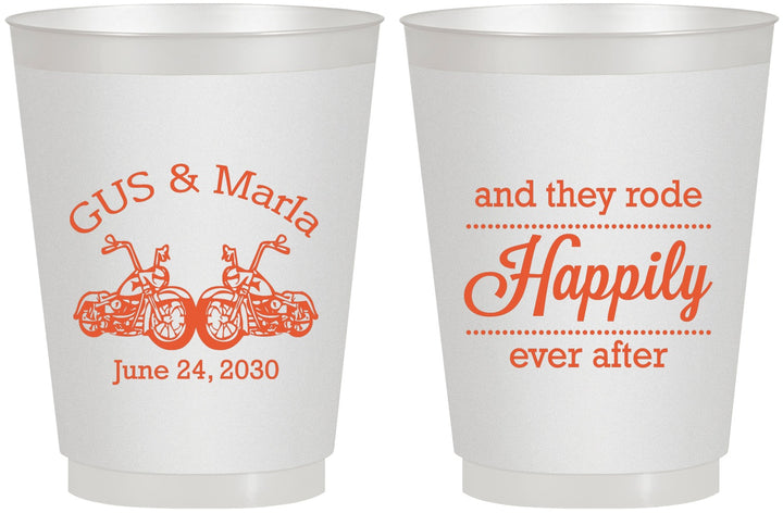 Personalized Wedding 16 oz Frosted Cups - Happily Ever After Motorcycle | 200