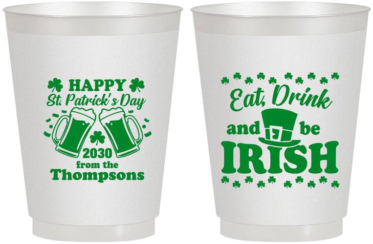 Personalized St Patricks Day 16 oz Frosted Cups - Eat Drink Be Irish | 200002