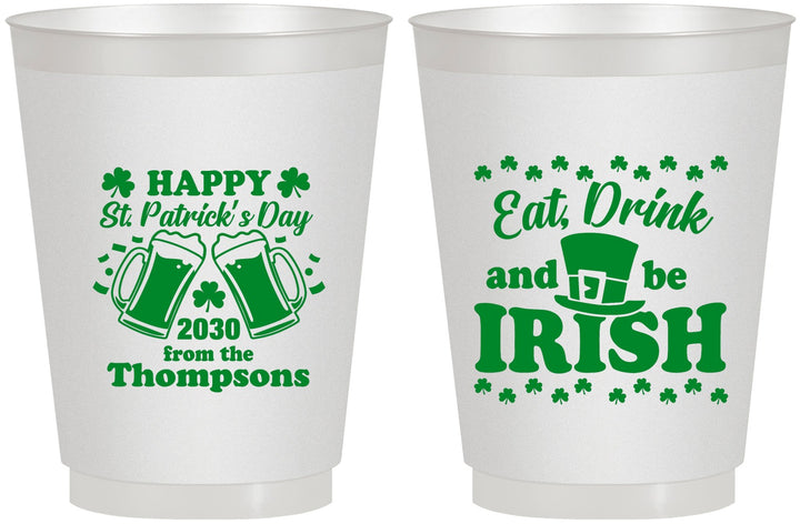 Personalized St Patricks Day 16 oz Frosted Cups - Eat Drink Be Irish | 200002