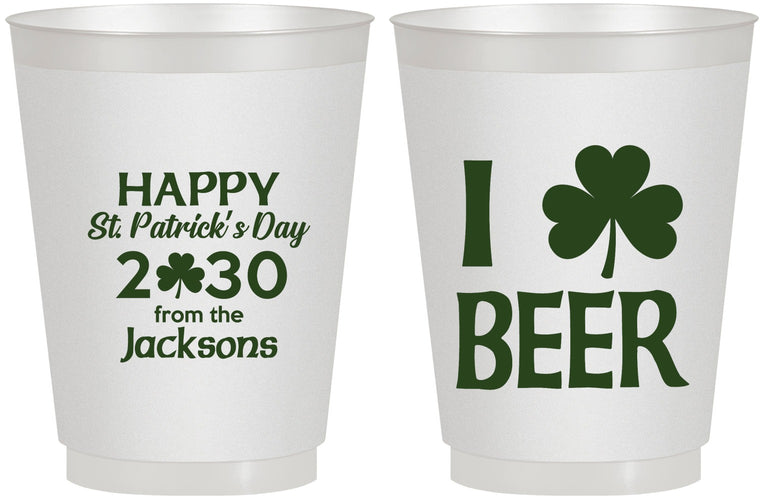 Personalized St Patricks Day 16 oz Frosted Cups - Clover Irish | 200003