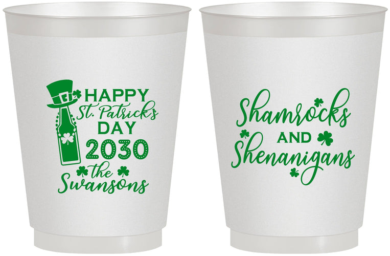 Personalized St Patricks Day 16 oz Frosted Cups - Shamrocks Shenanigans | 200010