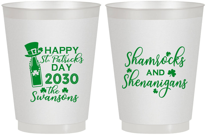 Personalized St Patricks Day 16 oz Frosted Cups - Shamrocks Shenanigans | 200010
