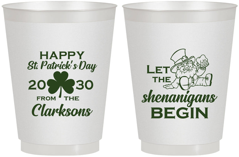 Personalized St Patricks Day 16 oz Frosted Cups - Shenanigans Leprechaun | 200011