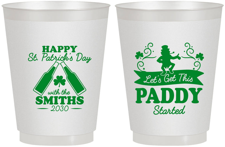 Personalized St Patricks Day 16 oz Frosted Cups - Lets Get The Paddy Started | 200014
