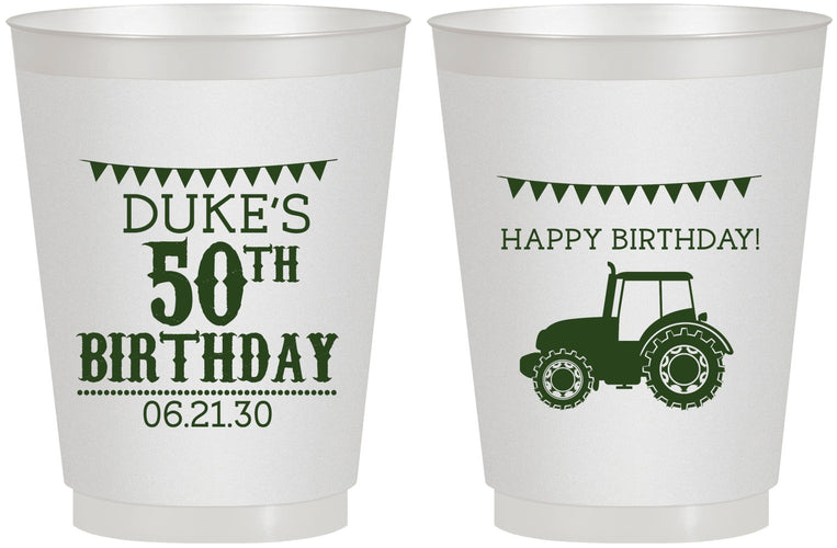 Personalized Birthday 16 oz Frosted Cups - 50th Tractor | 20005
