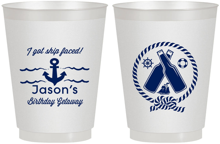 Personalized Birthday 16 oz Frosted Cups - Ship Faced Nautical | 20024