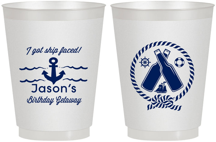 Personalized Birthday 16 oz Frosted Cups - Ship Faced Nautical | 20024