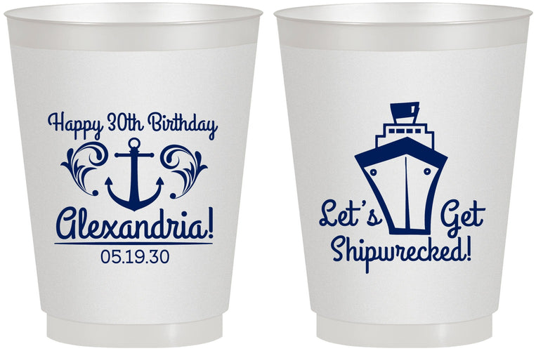 Personalized Birthday 16 oz Frosted Cups - 30th Shipwrecked | 20026