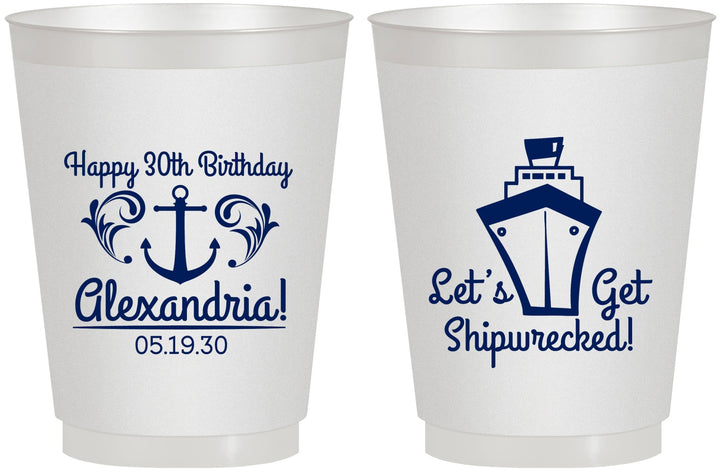 Personalized Birthday 16 oz Frosted Cups - 30th Shipwrecked | 20026